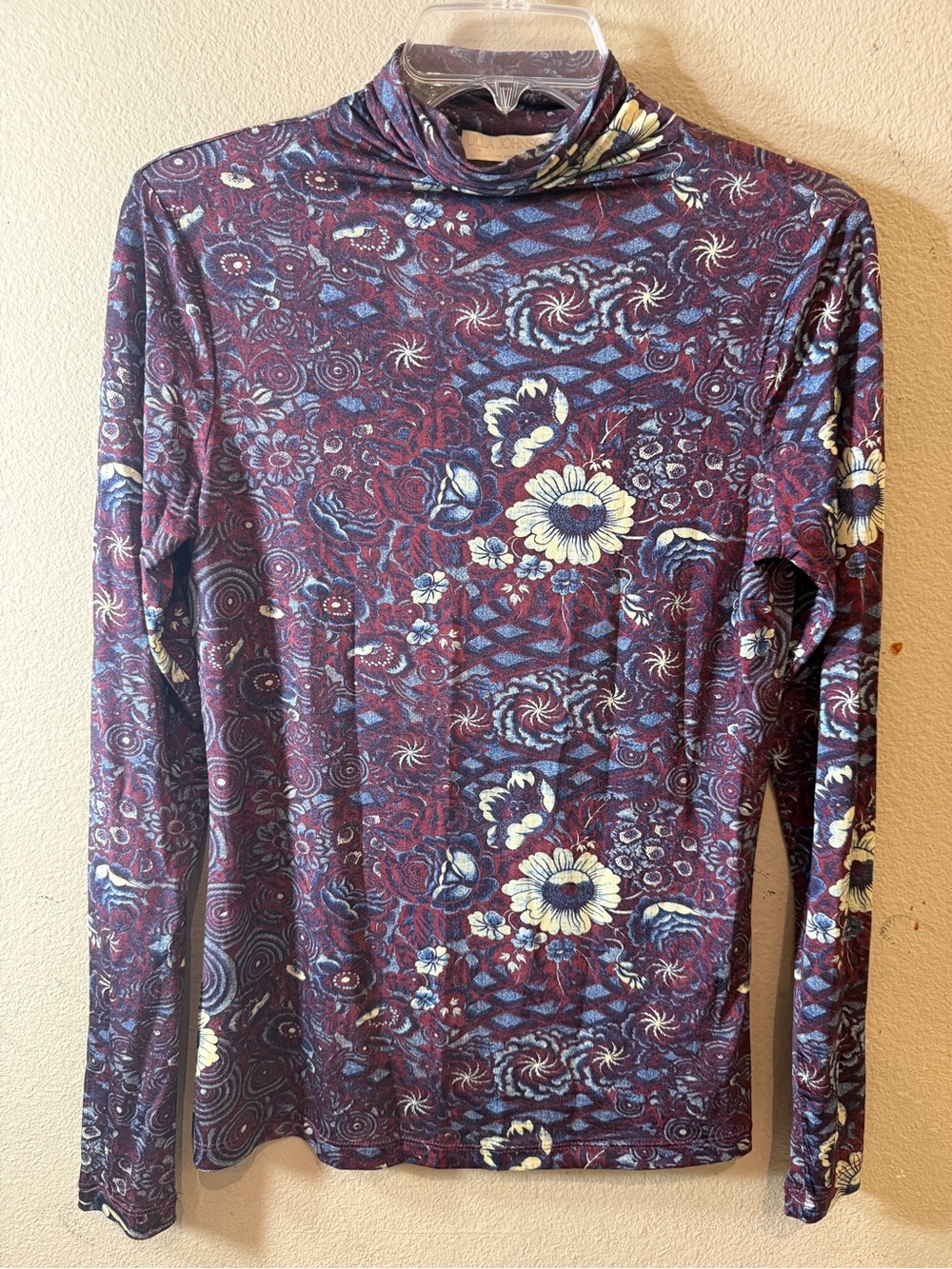 Ulla Johnson Burgundy and Cream Floral Turtleneck Top